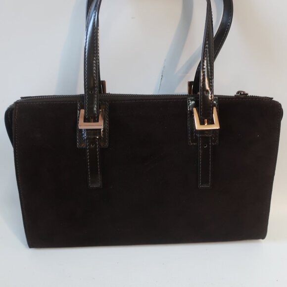 Authentic Fendi Dark Brown Suede Leather Borsa Manici Satchel Shoulder Handbag - Picture 6 of 16